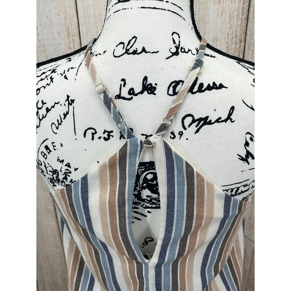 Le Lis Cassidy Stripe Halter Neck Dress Size Small Blue Taupe NWT‎